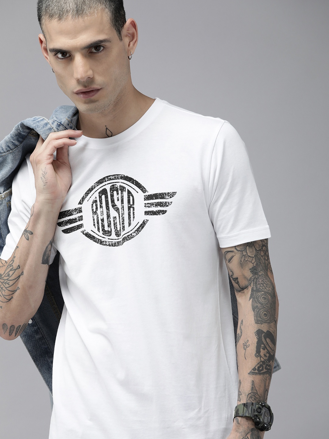 

Roadster Men White & Black Brand Logo Printed Pure Cotton T-shirt