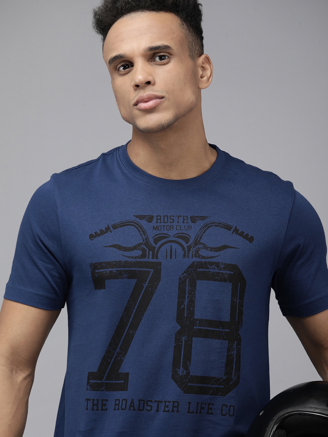 

Roadster Men Navy Blue Biker Printed Pure Cotton T-shirt