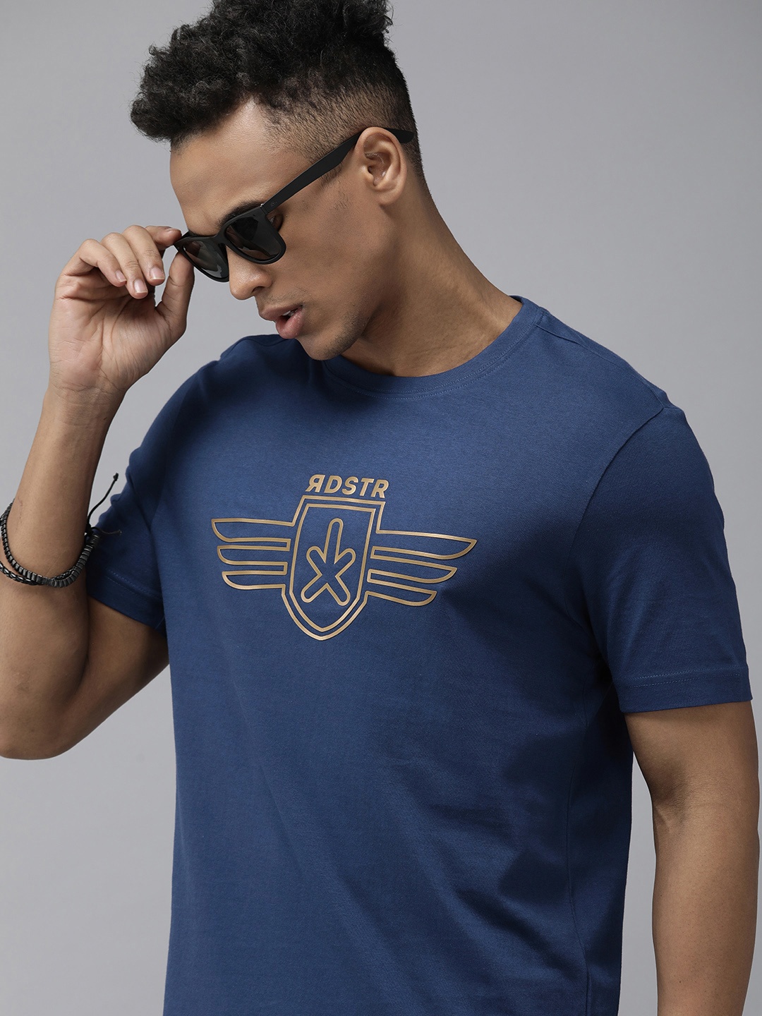 

Roadster Men Blue Brand Logo Printed Pure Cotton T-shirt