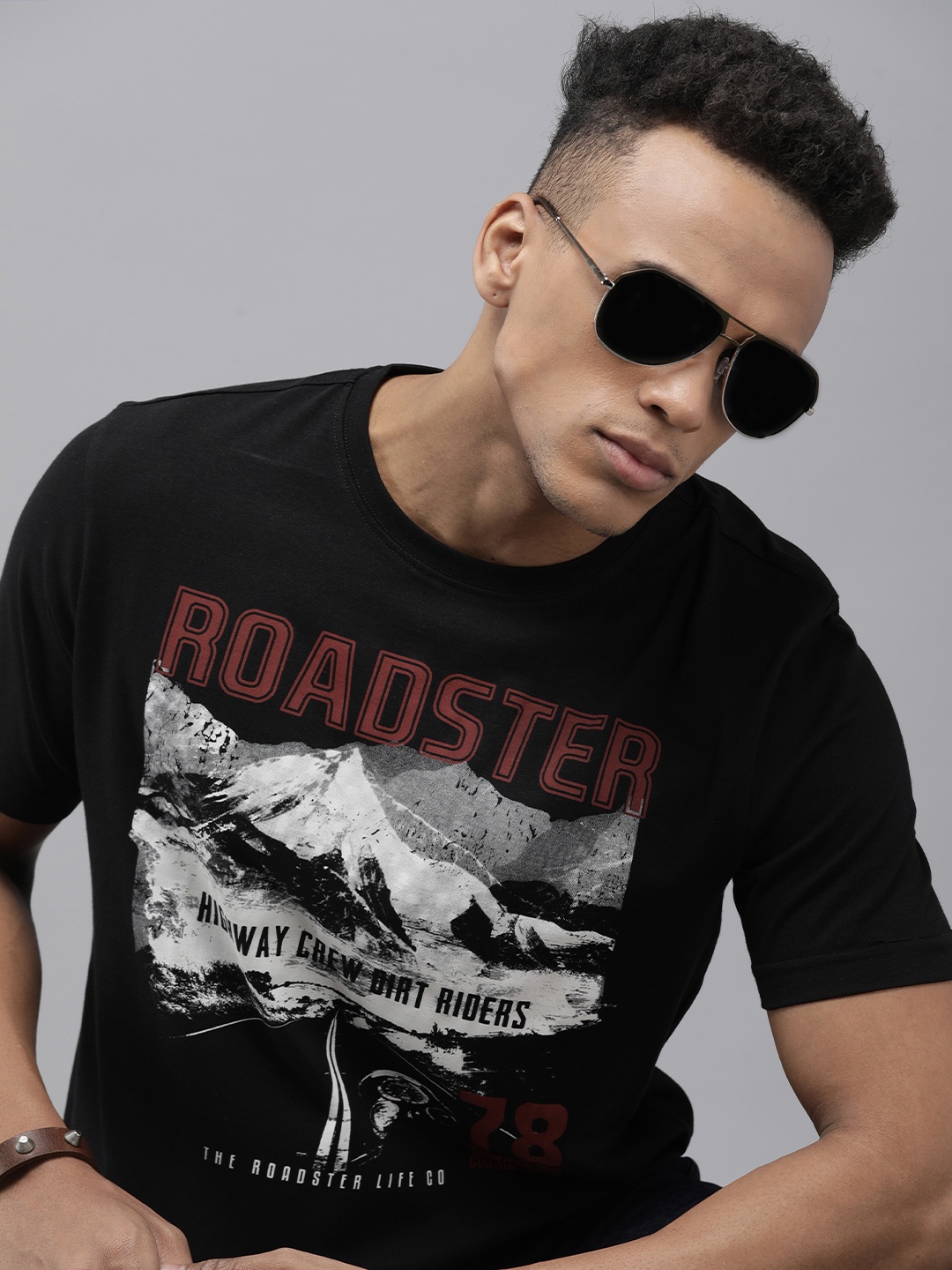 

Roadster Men Black Printed Pure Cotton T-shirt