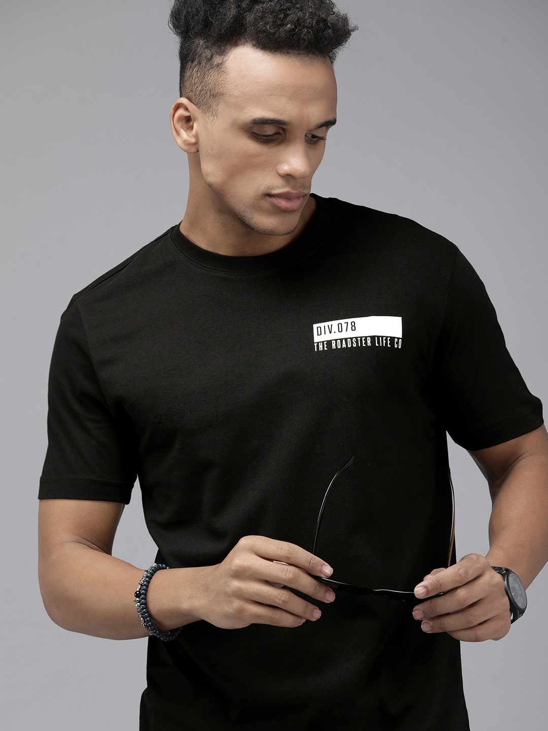 

Roadster Men Black Pure Cotton T-shirt