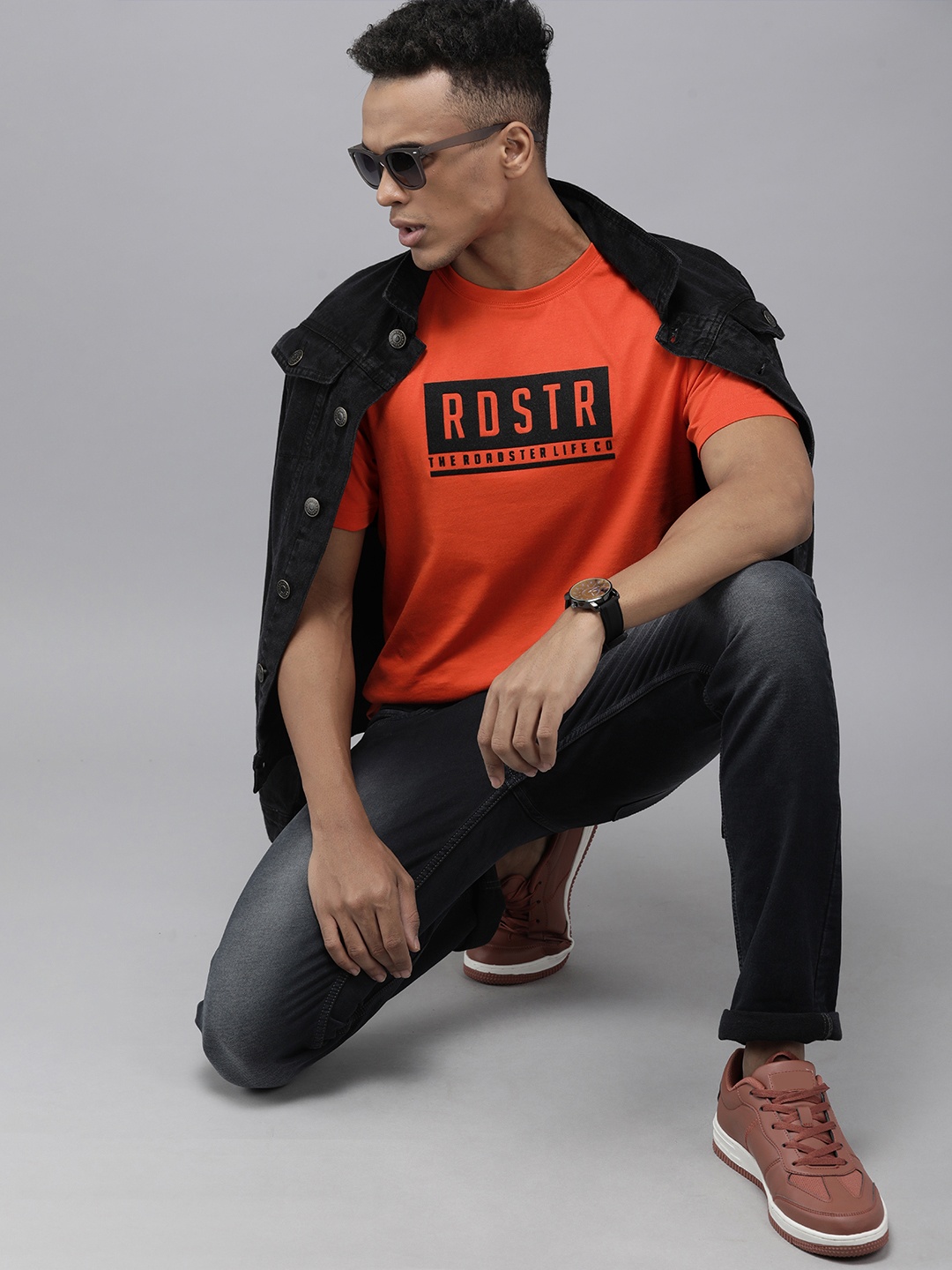 

Roadster Men Orange Typography Printed Pure Cotton T-shirt