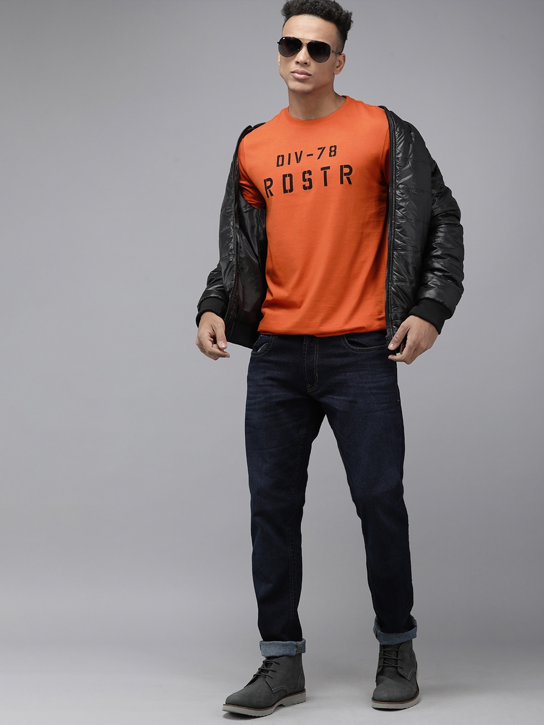 

Roadster Men Orange Typography Printed Pure Cotton T-shirt