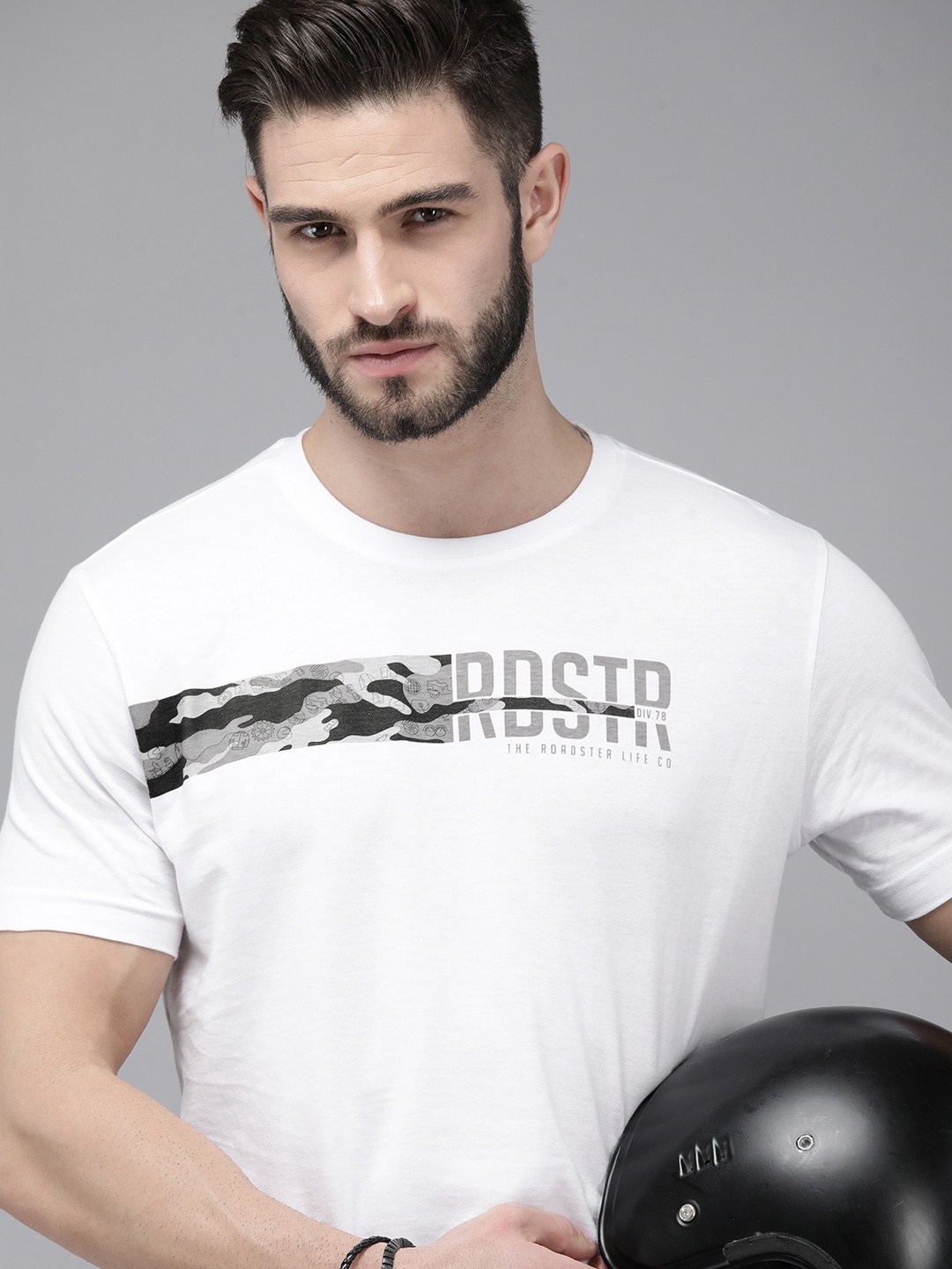 

Roadster Men White Printed Pure Cotton T-shirt