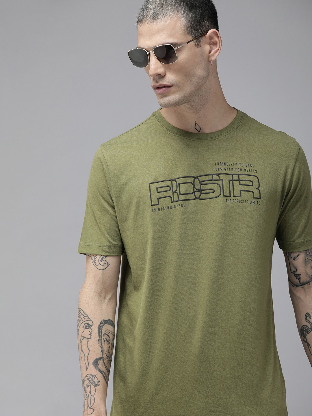 

Roadster Men Olive Green Brand Logo Printed Pure Cotton T-shirt