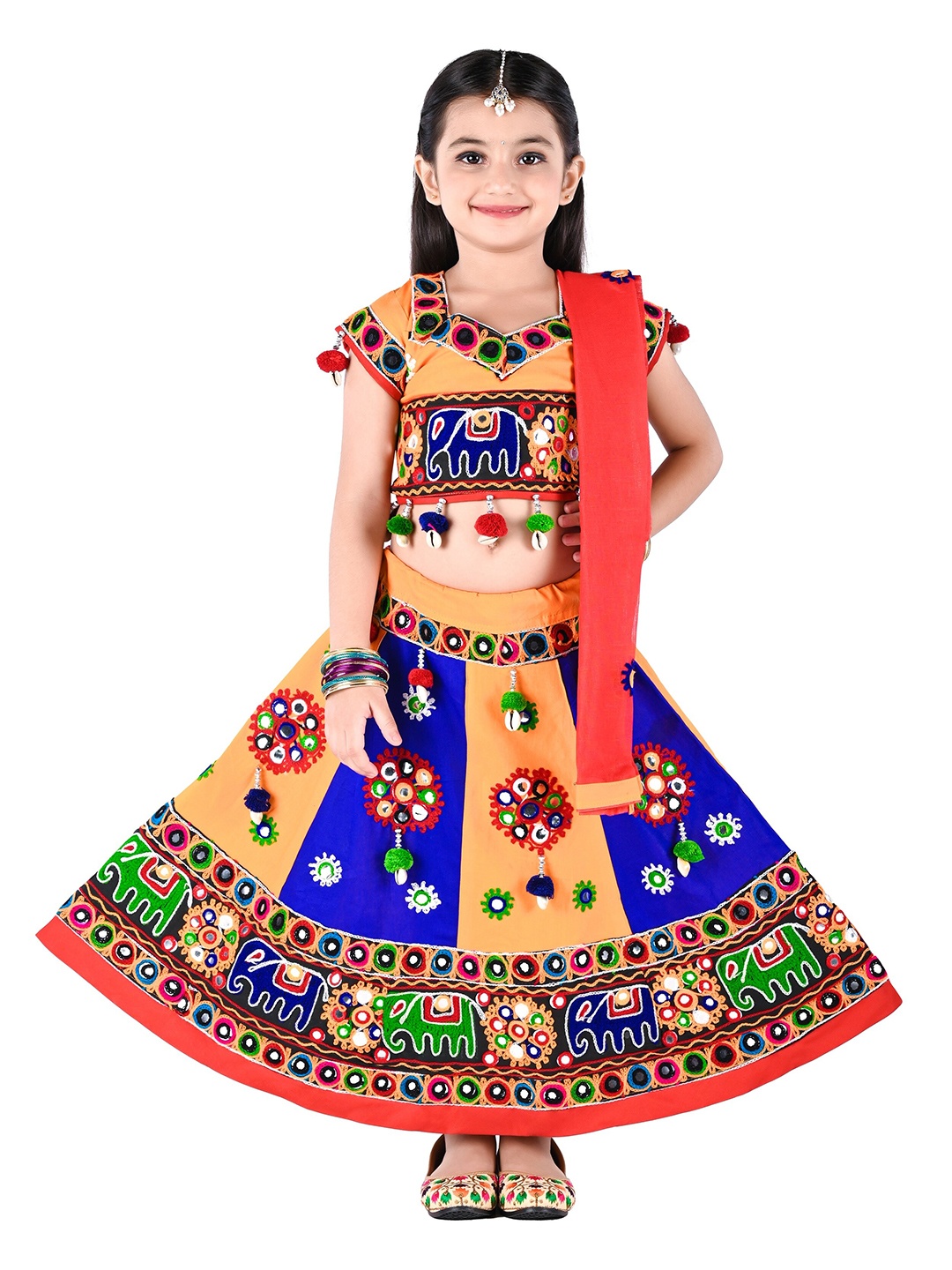 

ahhaaaa Girls Yellow & Blue Teen Girls Embellished Ready to Wear Lehenga Blouse & Dupatta