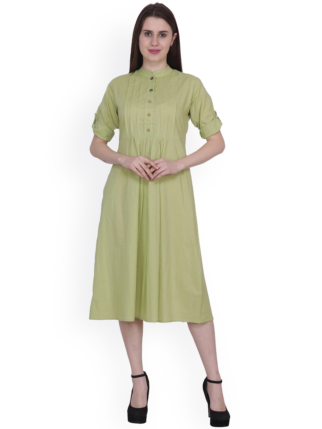 

Frempy Women Olive Green Thread Work Kurta