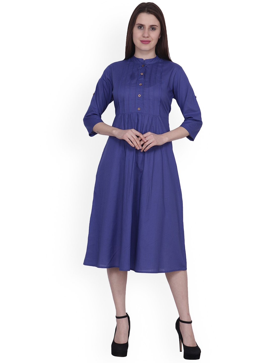 

Frempy Women Navy Blue Cotton A-Line Dress