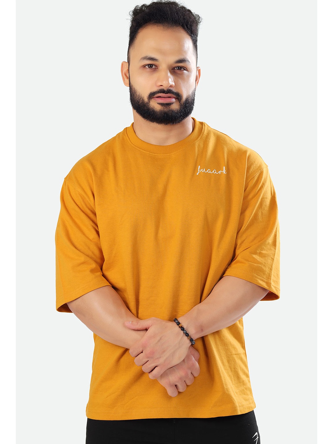 

FUAARK Men Mustard Yellow & harvest gold Loose T-shirt