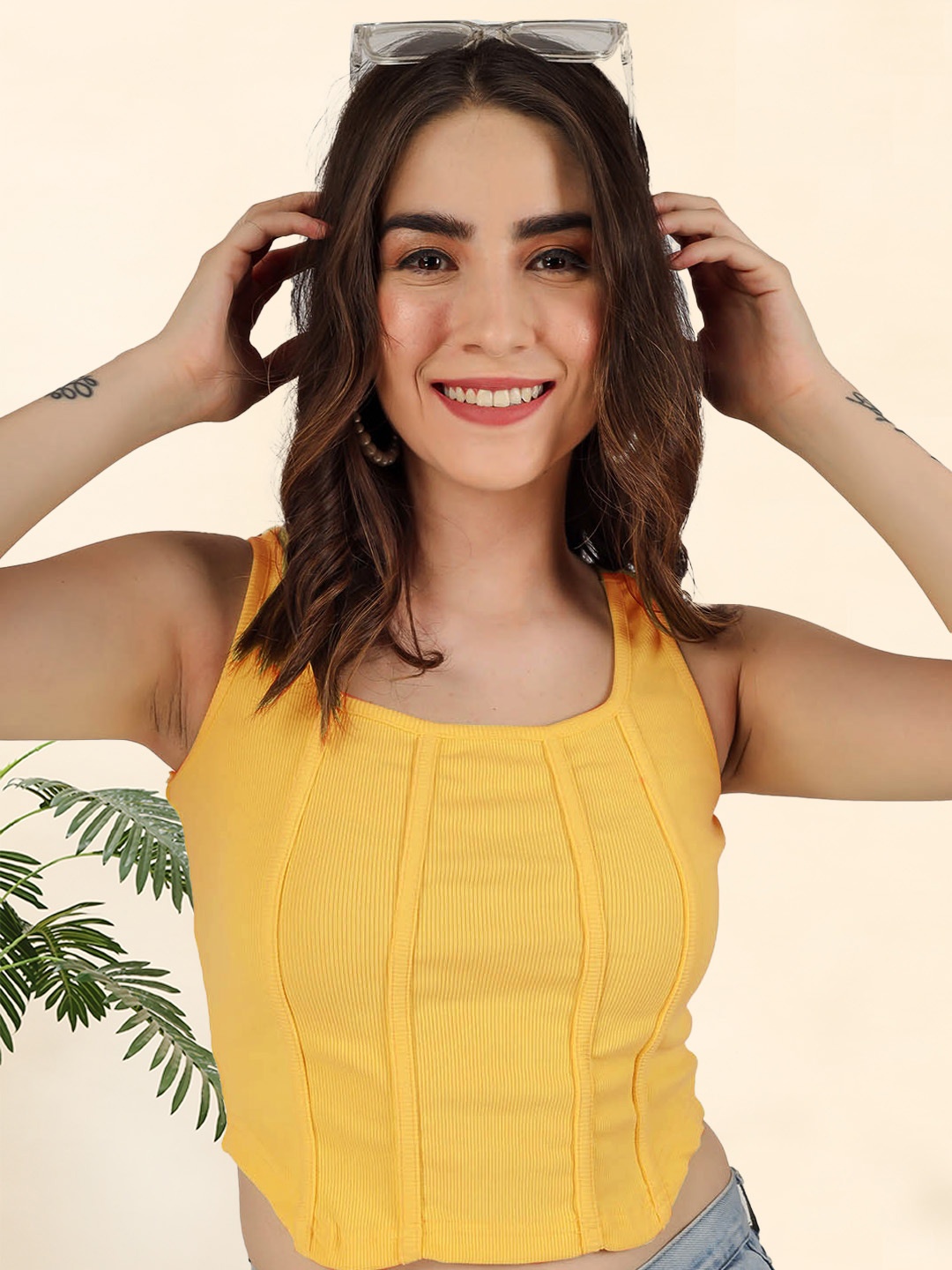 

angloindu Yellow Corset Crop Top
