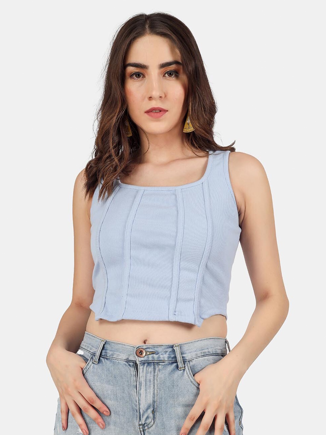 

angloindu Women Blue Crop Top