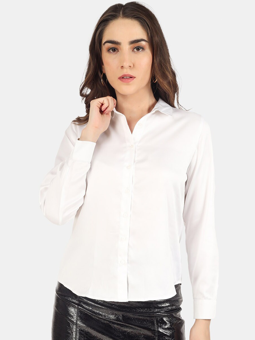 

angloindu Women White Solid Regular Fit Casual Shirt