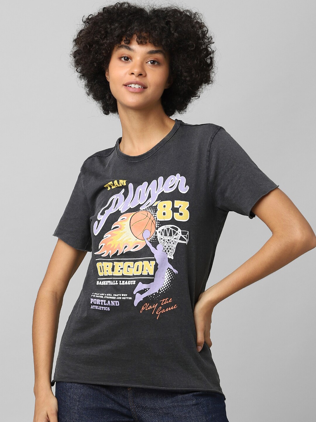 

ONLY Women Black Typography Printed T-shirt
