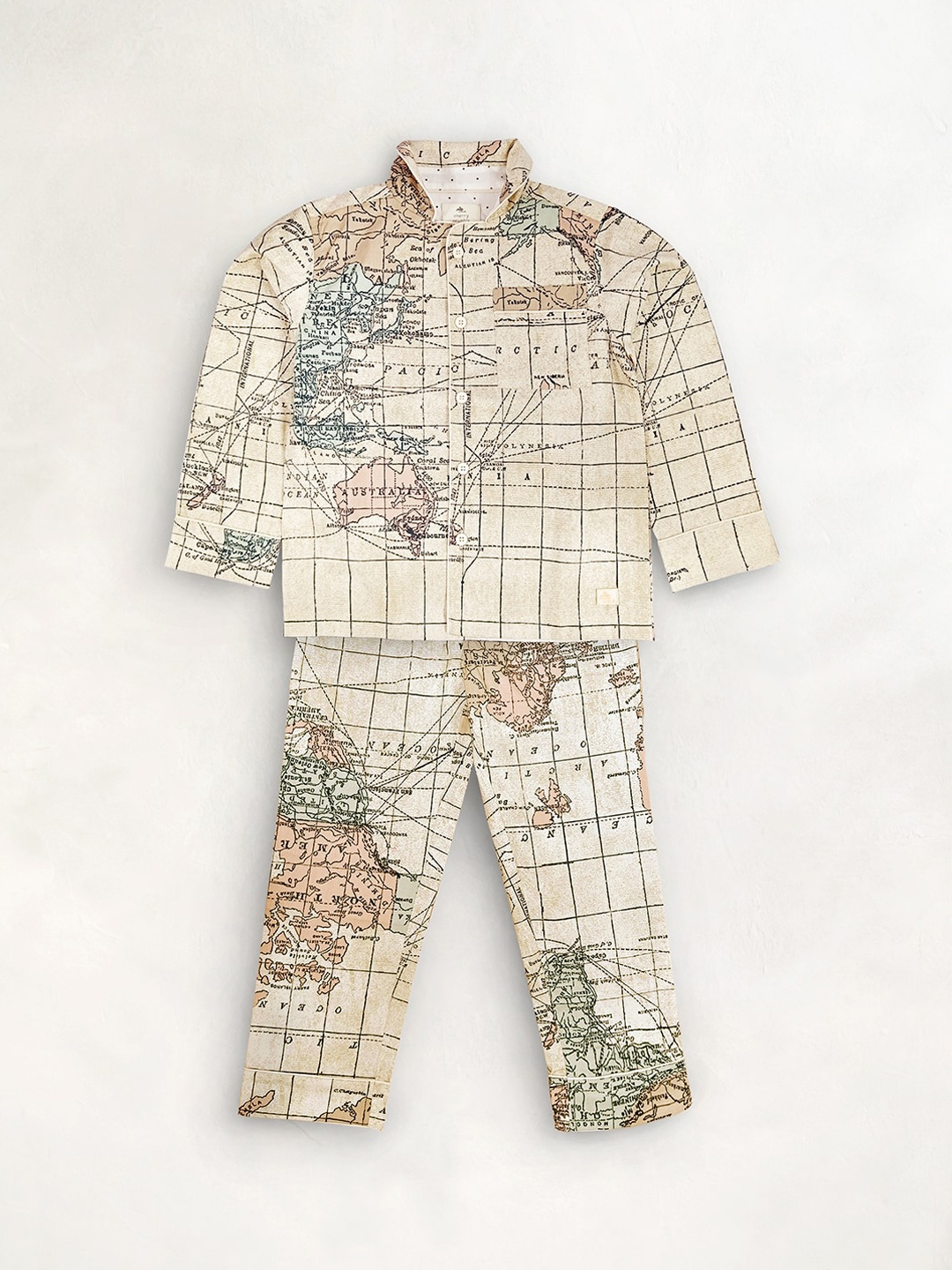 

Cherry Crumble Boys Beige Cambric Digital Geo Printed Night suit