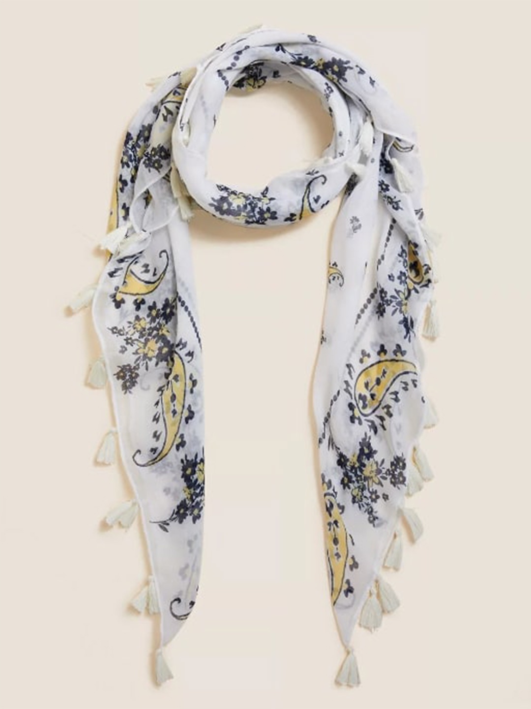 

Marks & Spencer Women Cream-Coloured & Black Printed Scarf