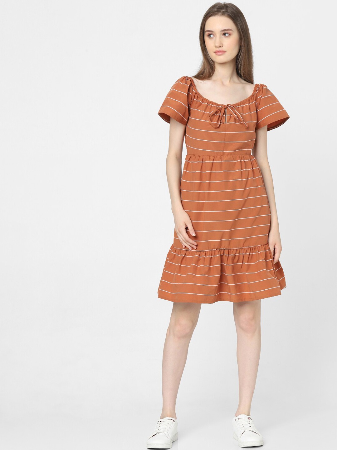 

Vero Moda Women Brown Striped A-Line Dress