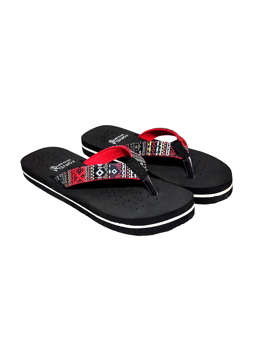 

FORVELA Women Black & Red Printed Rubber Thong Flip-Flops