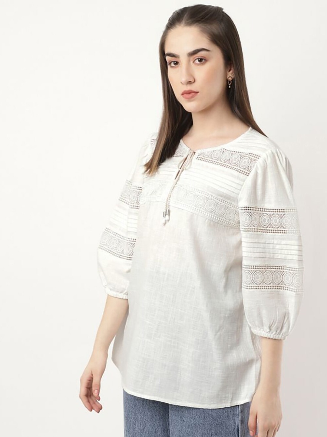 

Marks & Spencer White Tie-Up Neck Top