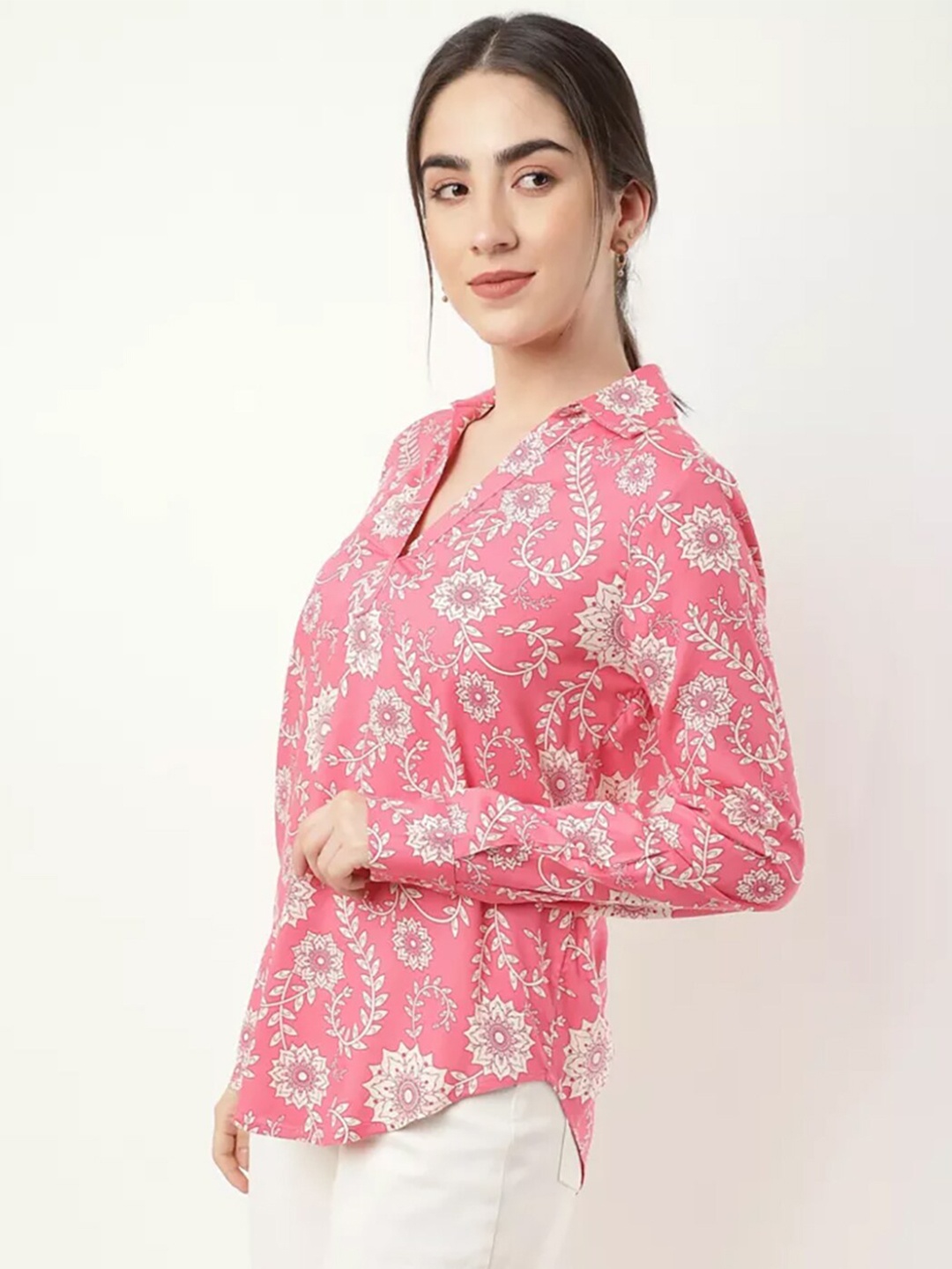 

Marks & Spencer Pink Floral Print Shirt Style Top