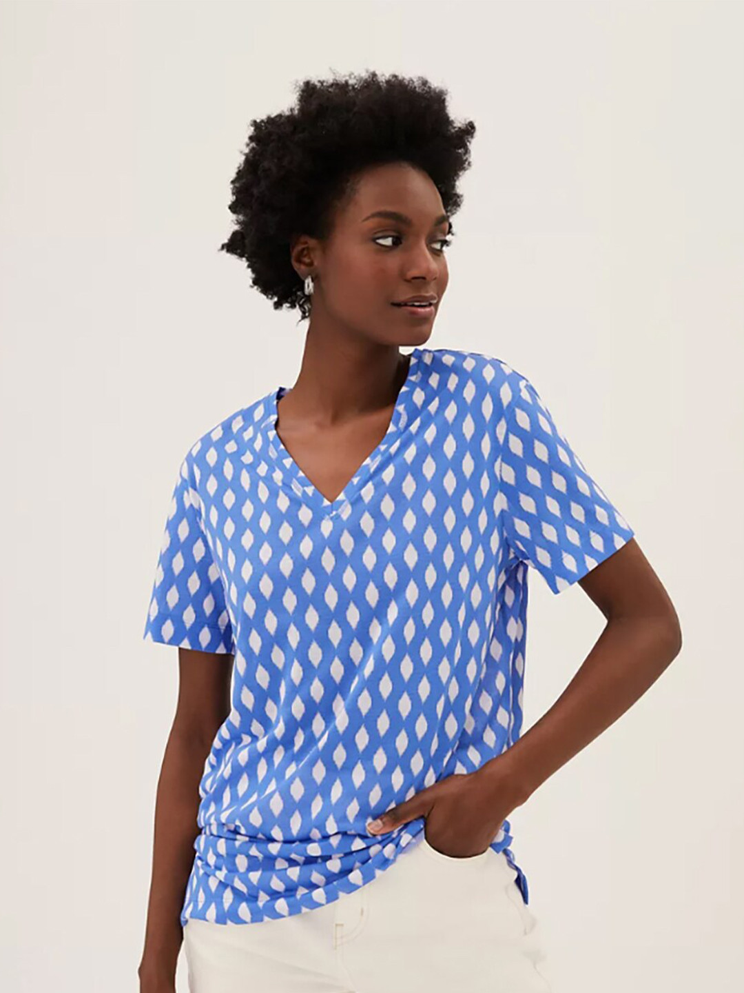 

Marks & Spencer Blue & almost mauve Geometric Print Top