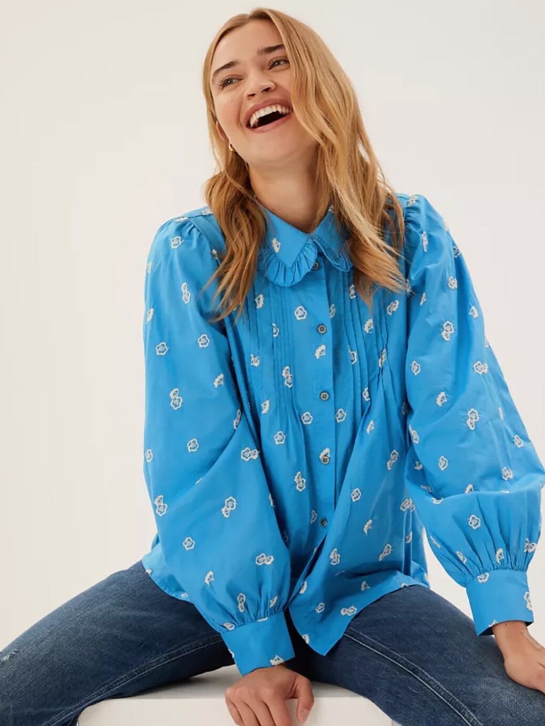 

Marks & Spencer Blue Floral Print Top