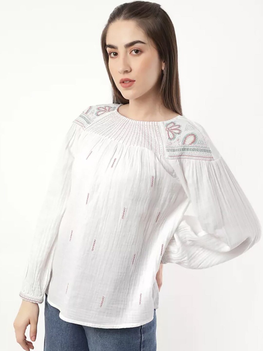 

Marks & Spencer Women Soft White Embroidered Top