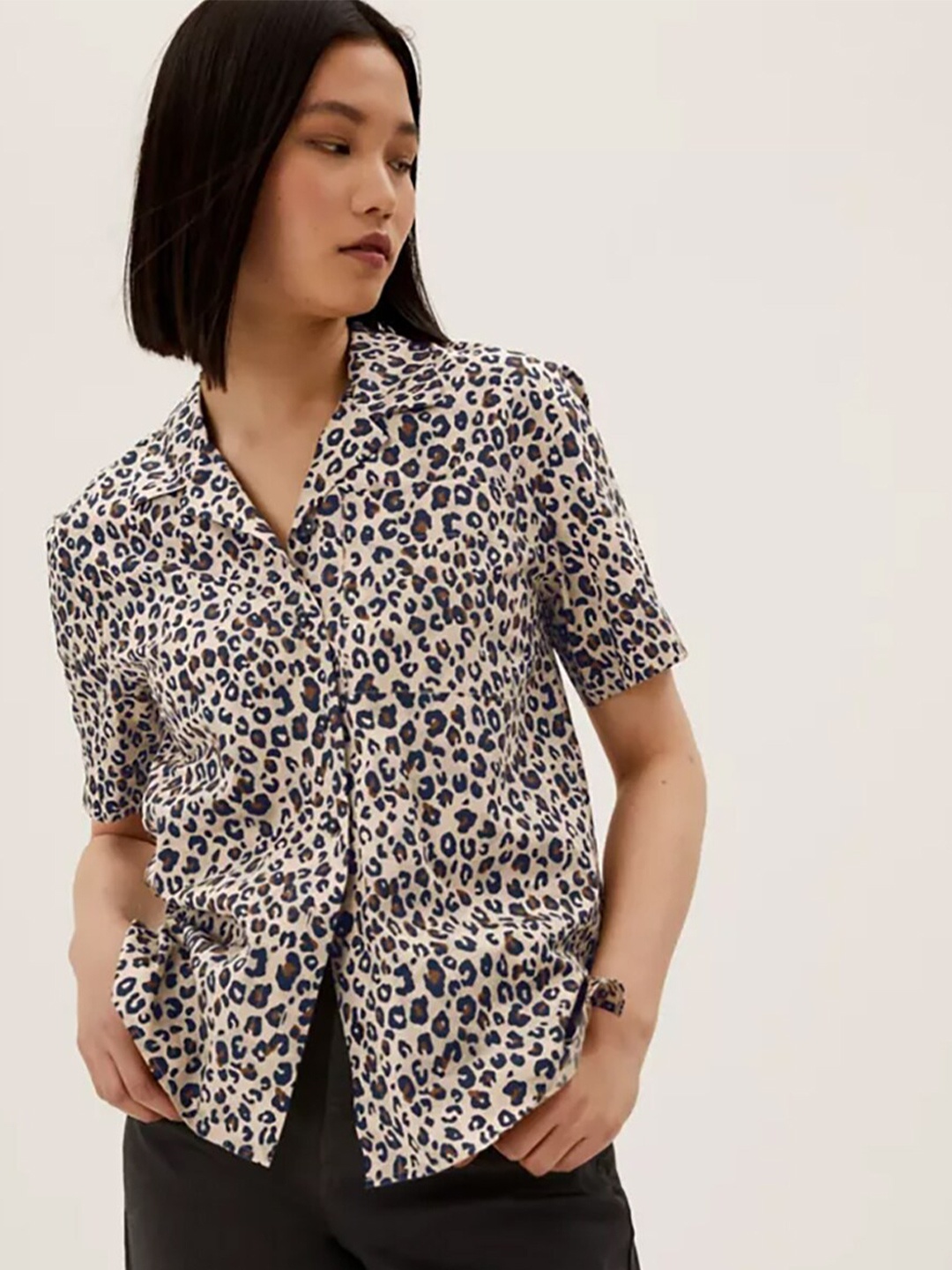

Marks & Spencer Beige & Black Animal Print Top