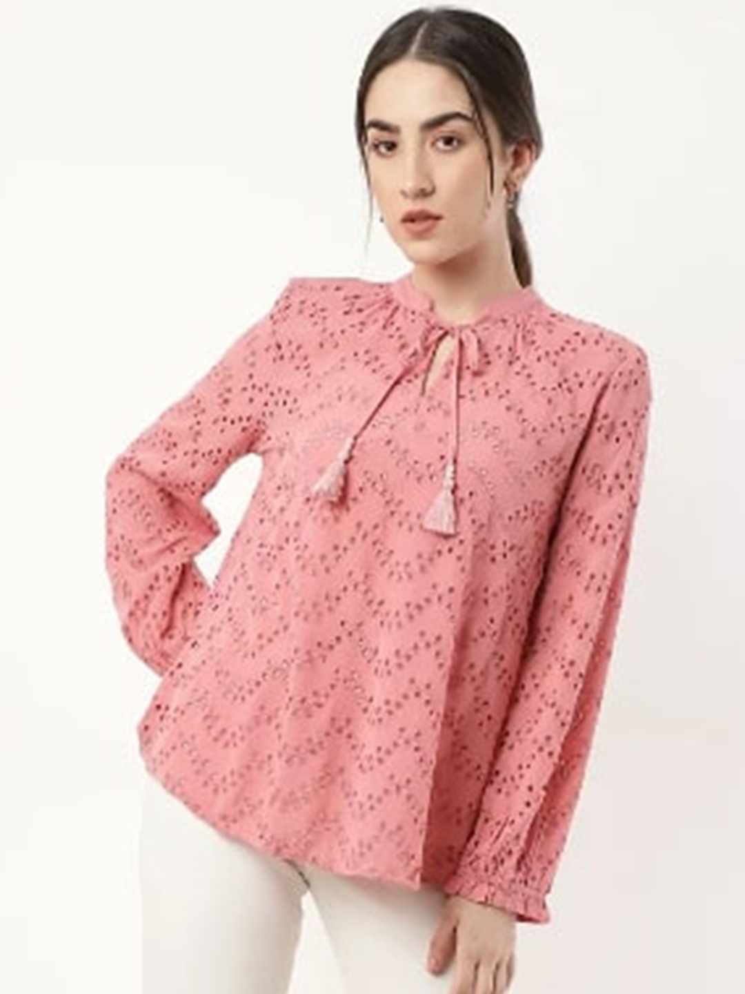 

Marks & Spencer Pink & candlelight peach Print Mandarin Collar Maxi Top