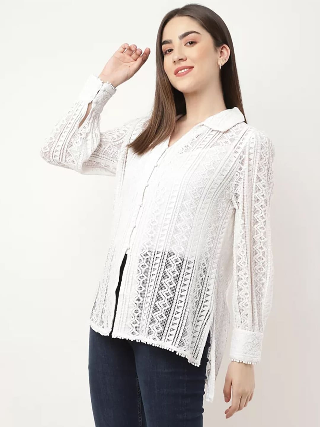 

Marks & Spencer Women White Geometric Shirt Style Top