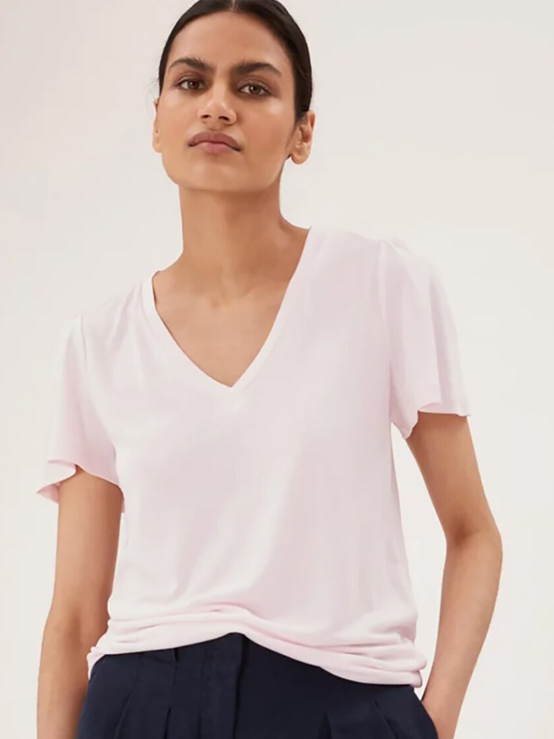 

Marks & Spencer Pink Solid V-Neck Top