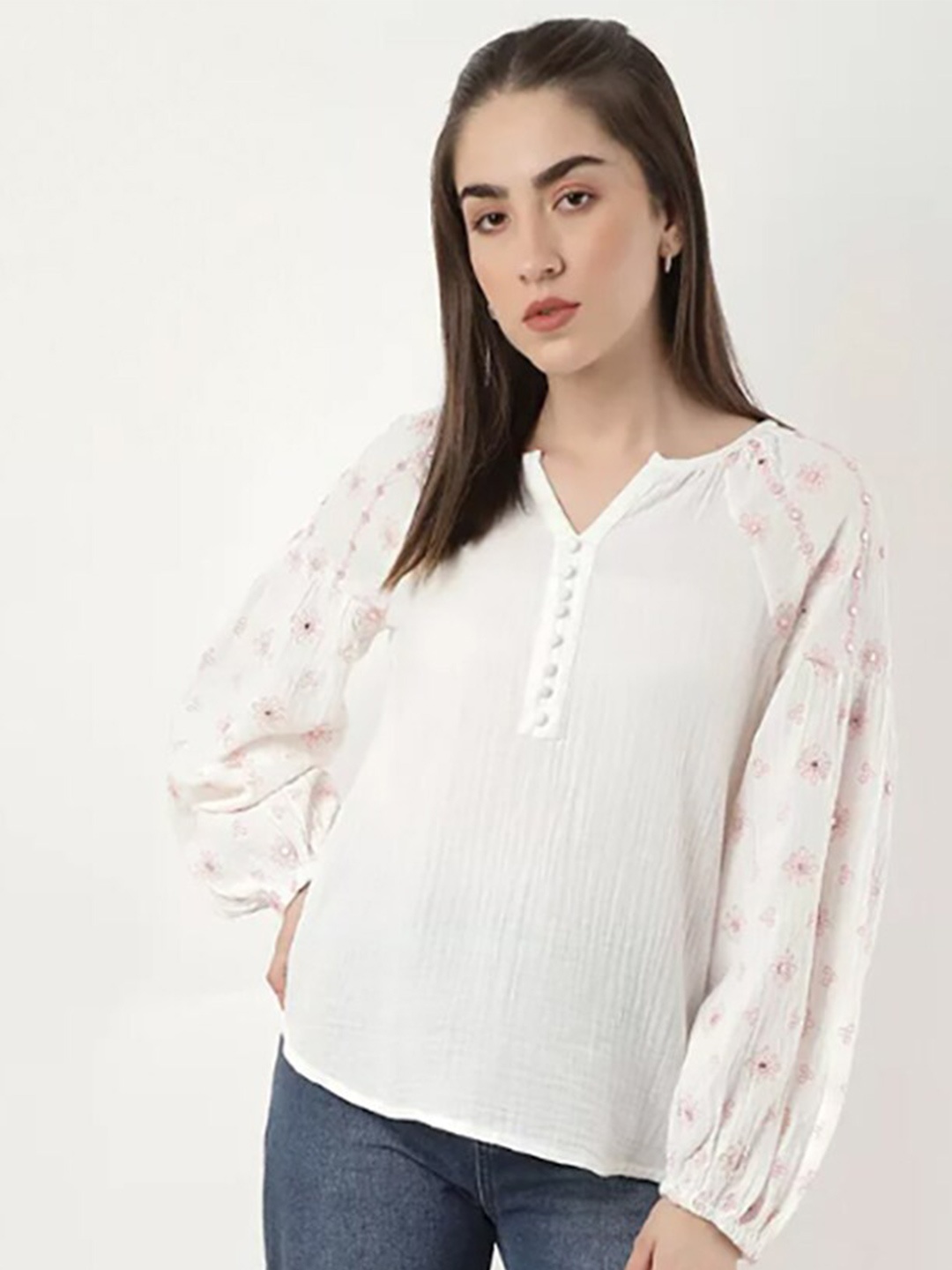 

Marks & Spencer White & pastel parchment Floral Top