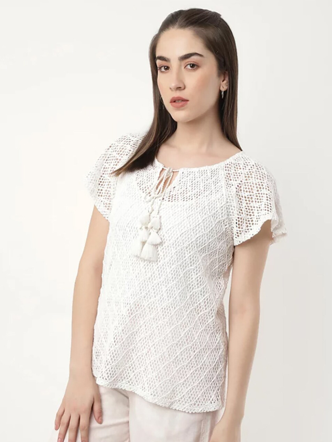 

Marks & Spencer White Crochet Pure Cotton Top