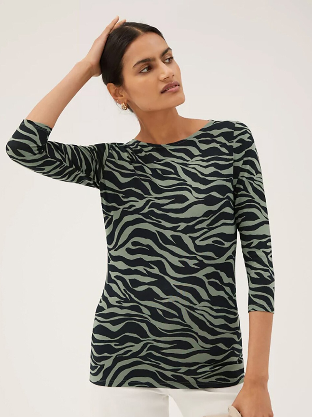 

Marks & Spencer Green & dark gunmetal Print Top