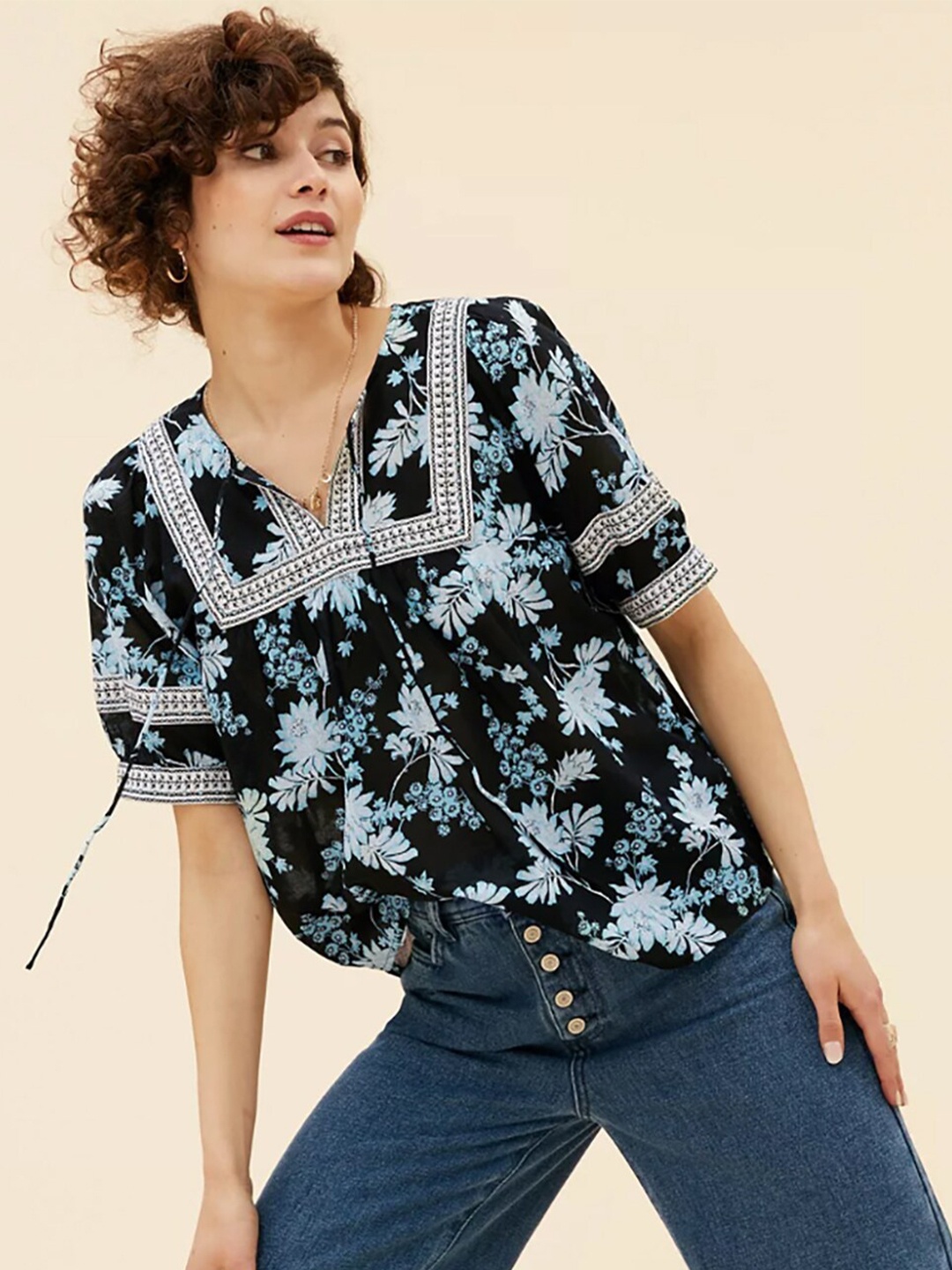 

Marks & Spencer Black Floral Print Top