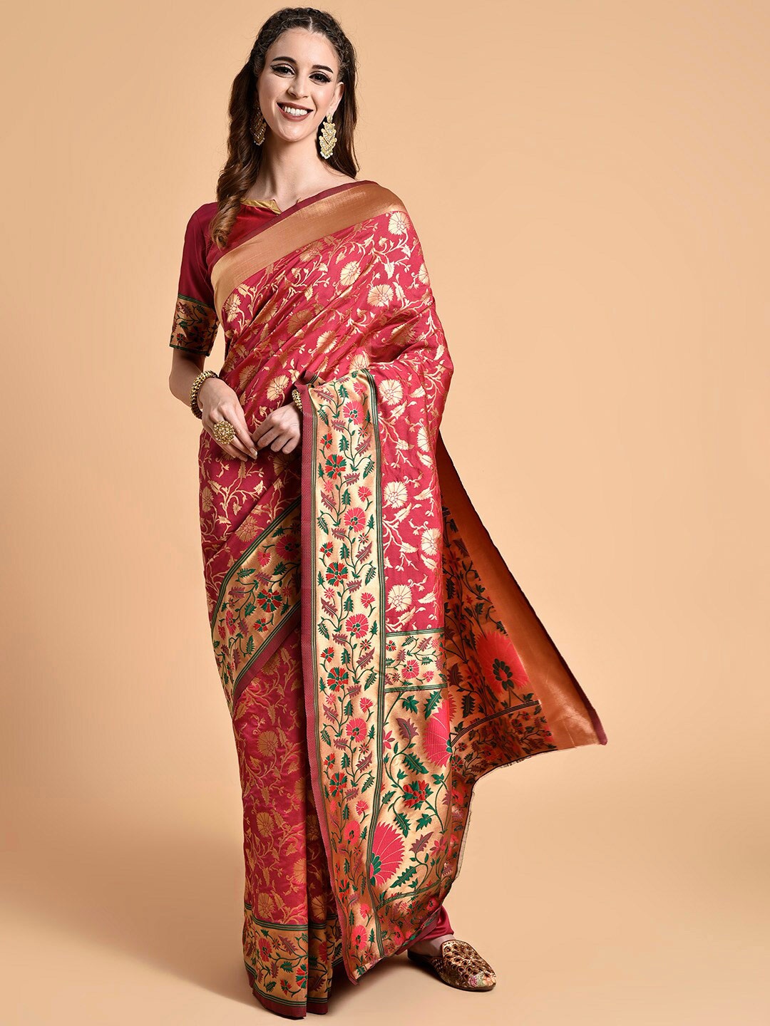 

Sangria Multicoloured Woven Design Zari Silk Blend Heavy Work Banarasi Saree, Multi