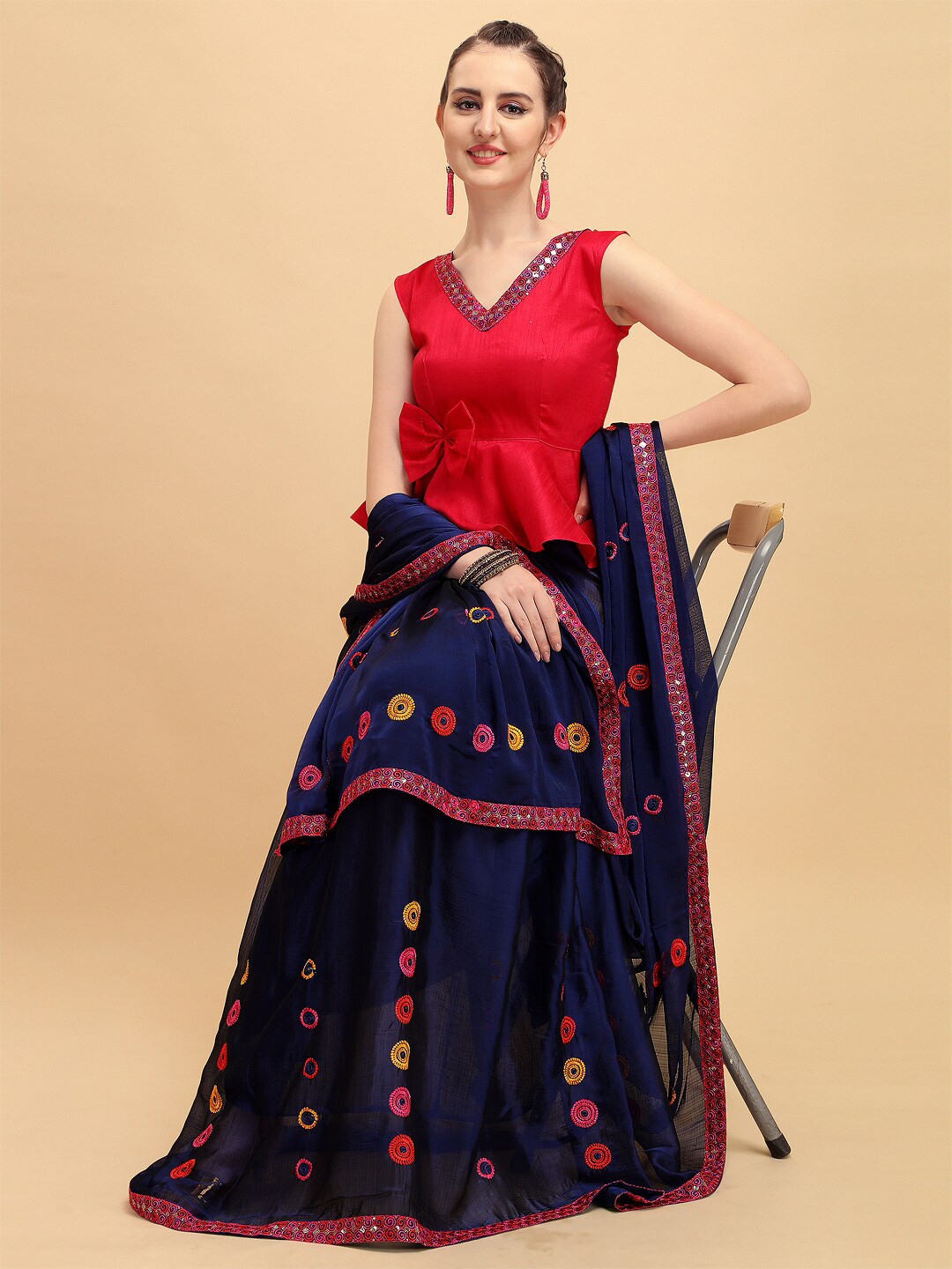 

Sangria Navy Blue & Yellow Sequinned Silk Blend Heavy Work Saree