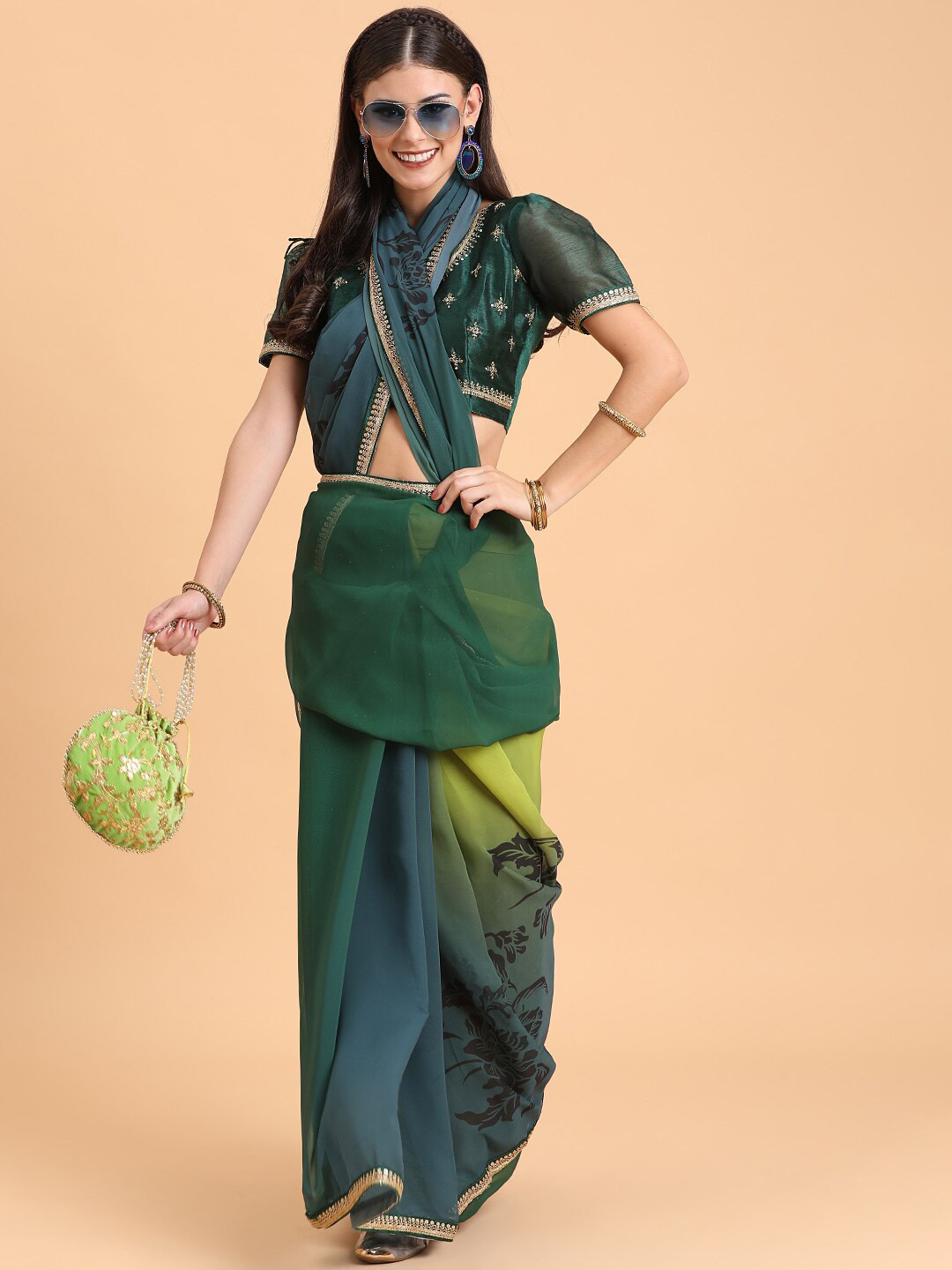 

Sangria Women Olive Sarees