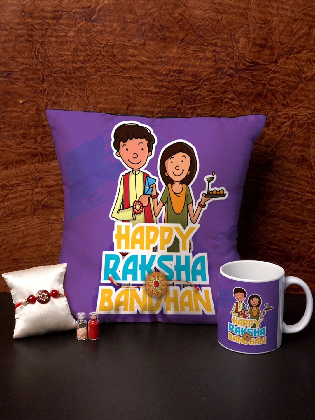 

Crazy Corner Set of 3 Cushion Mug and Rakhi Combo, Multi
