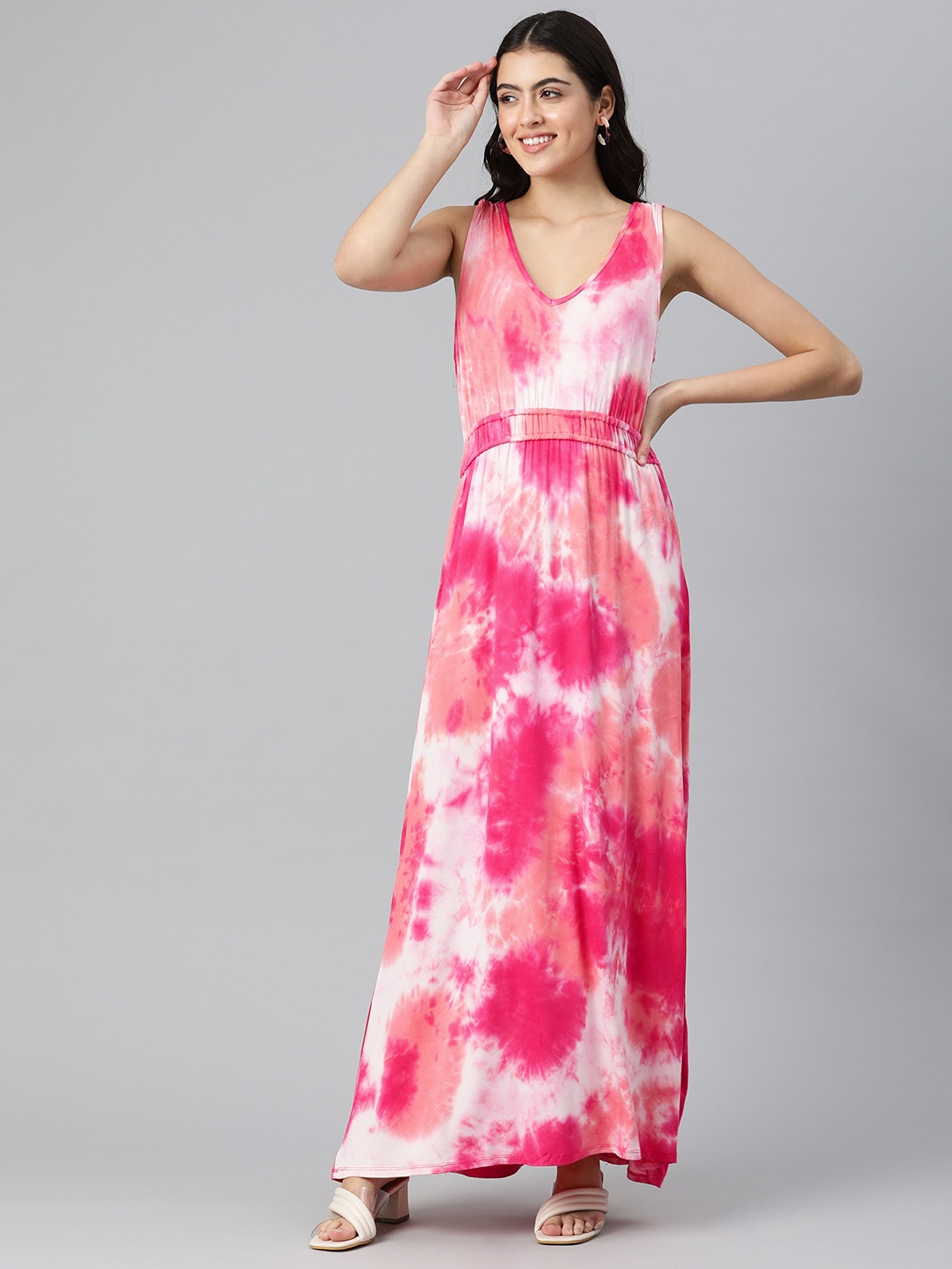 

London Rag Fuchsia & White Tie and Dye Maxi Dress