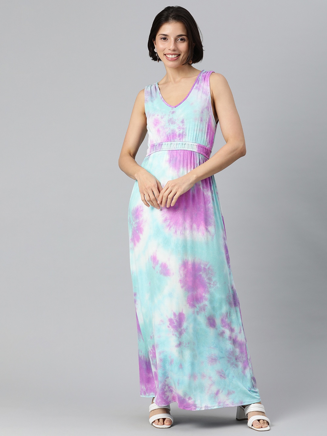 

London Rag Blue & Lavender Tie and Dye Maxi Dress