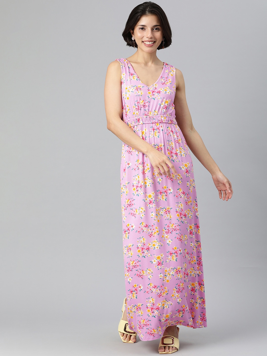 

London Rag Mauve Floral Printed Maxi Dress