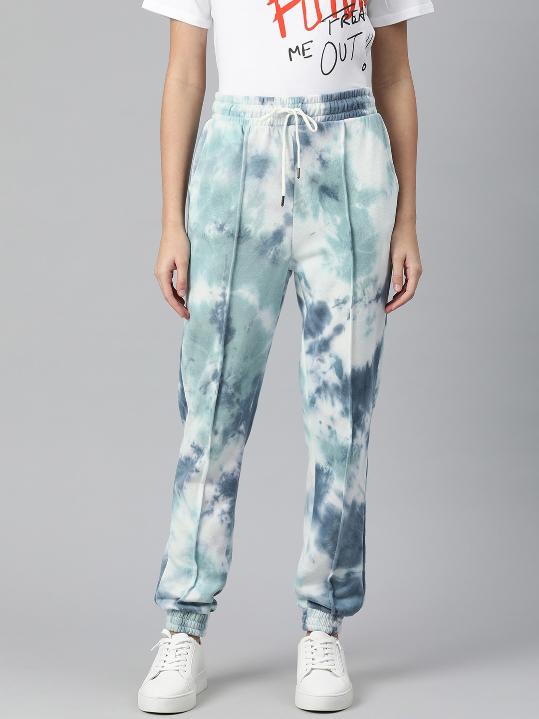 

London Rag Women White & Blue Tie & Dye Joggers