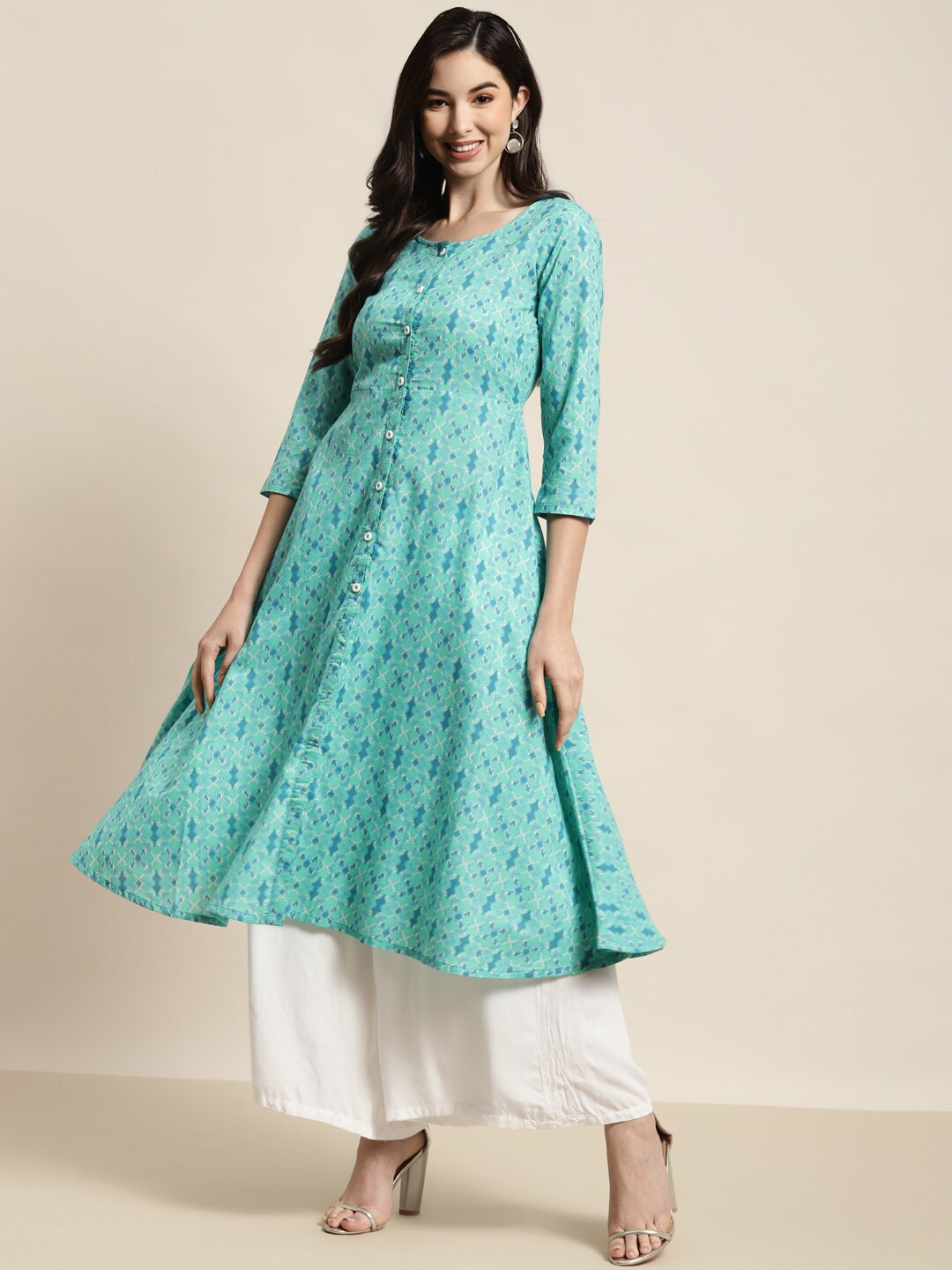 

Jompers Women Green Printed Anarkali Kurta