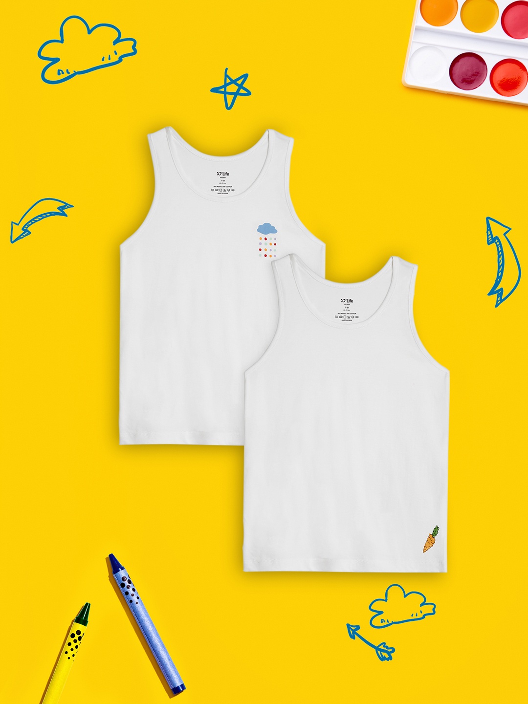 

XY Life Boys Pack of 2 Scribbles White IntelliEase Cotton Modal Inner Vest