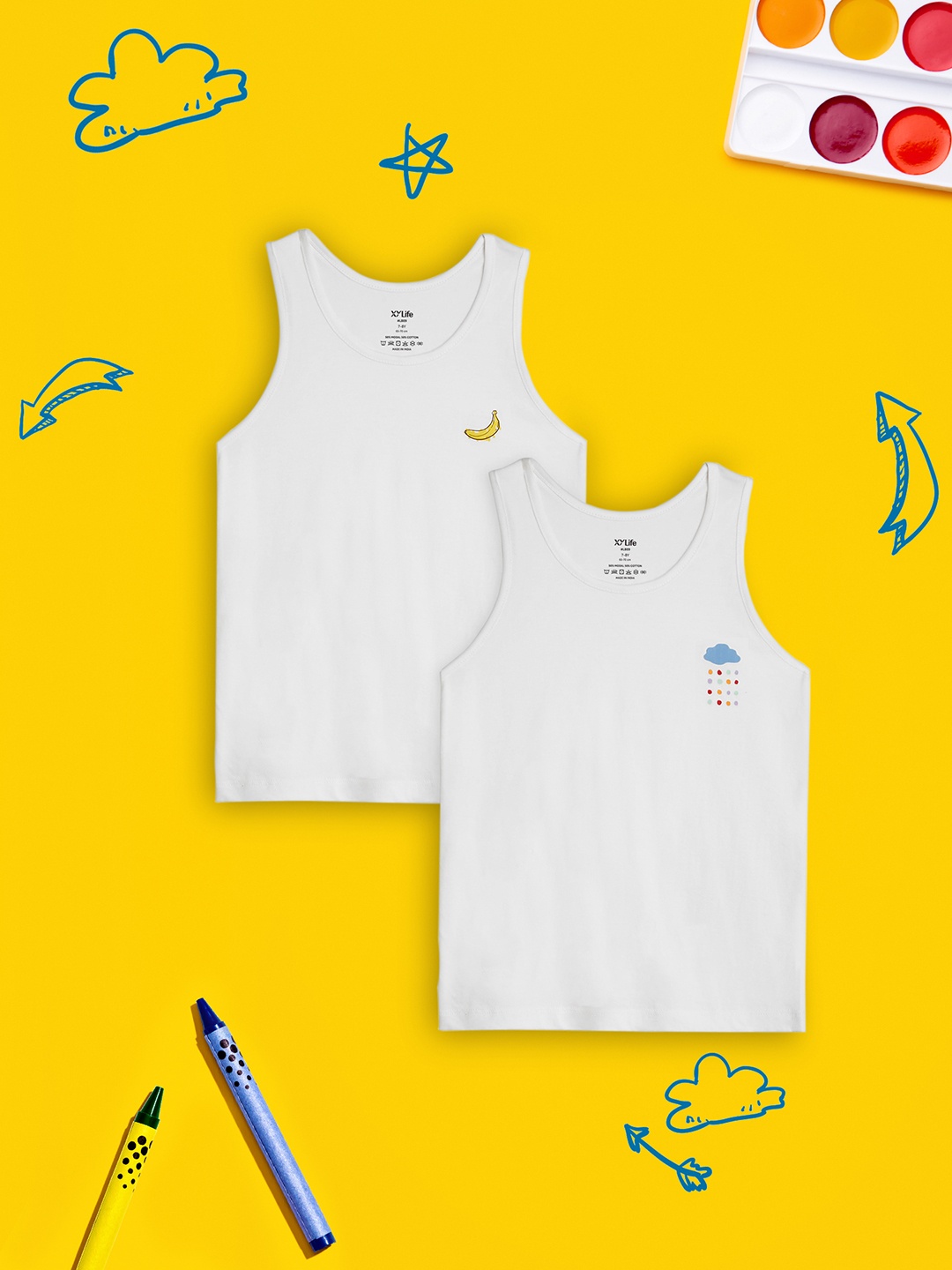 

XY Life Boys Pack Of 2 Scribbles White IntelliEase Cotton Modal Inner Vest