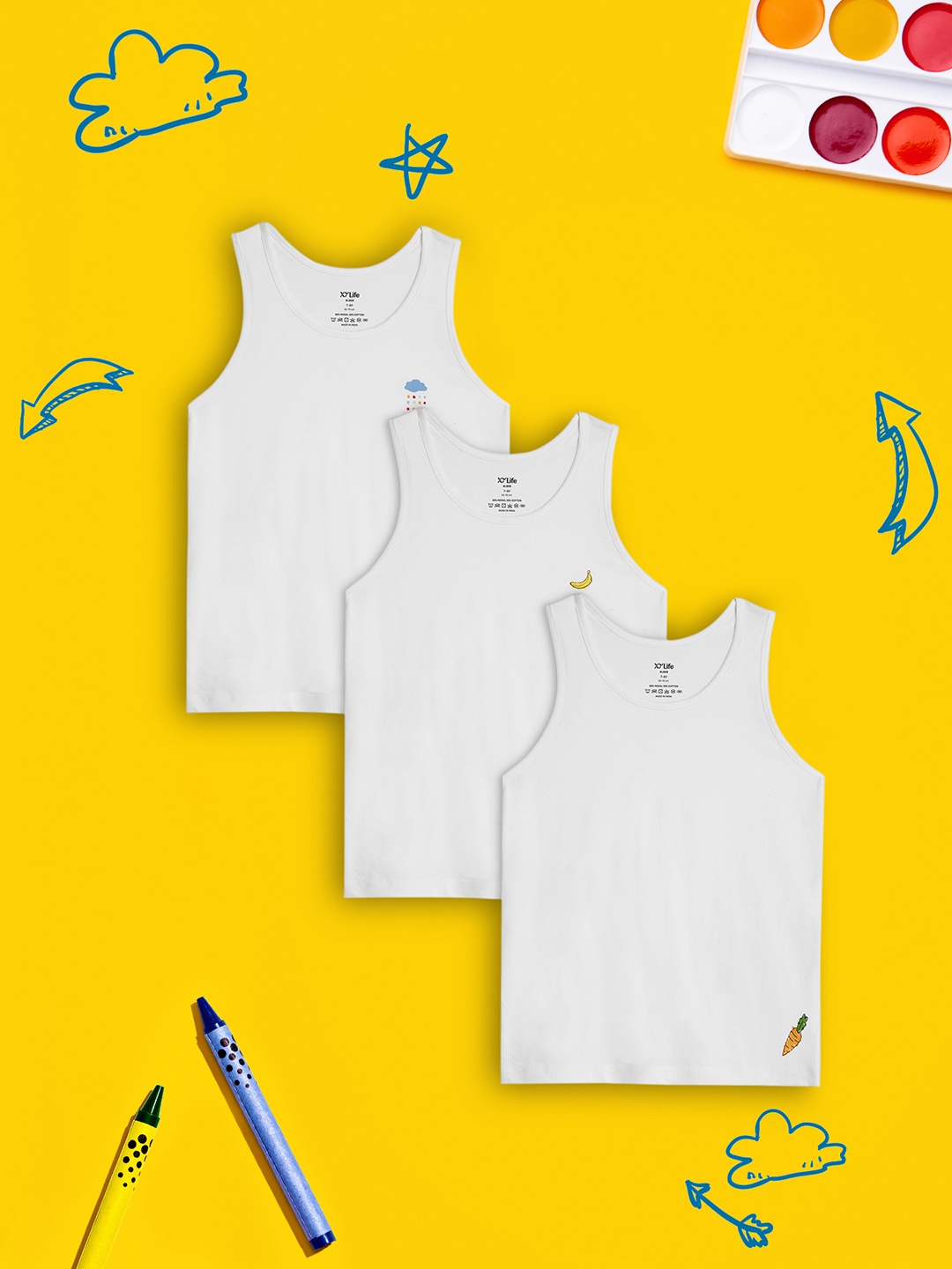 

XY Life Boys Pack Of 3 White Scribbles IntelliEase Cotton Modal Inner Vest