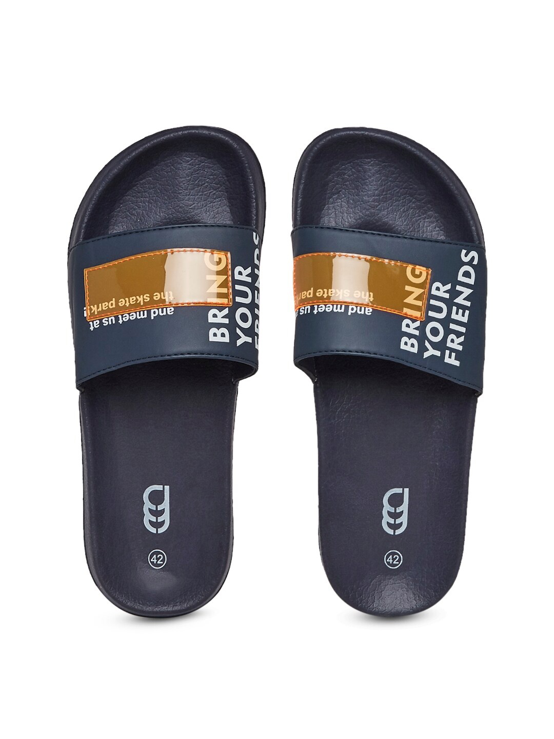 

Ajile by Pantaloons Men Navy Blue & Mustard Printed Sliders