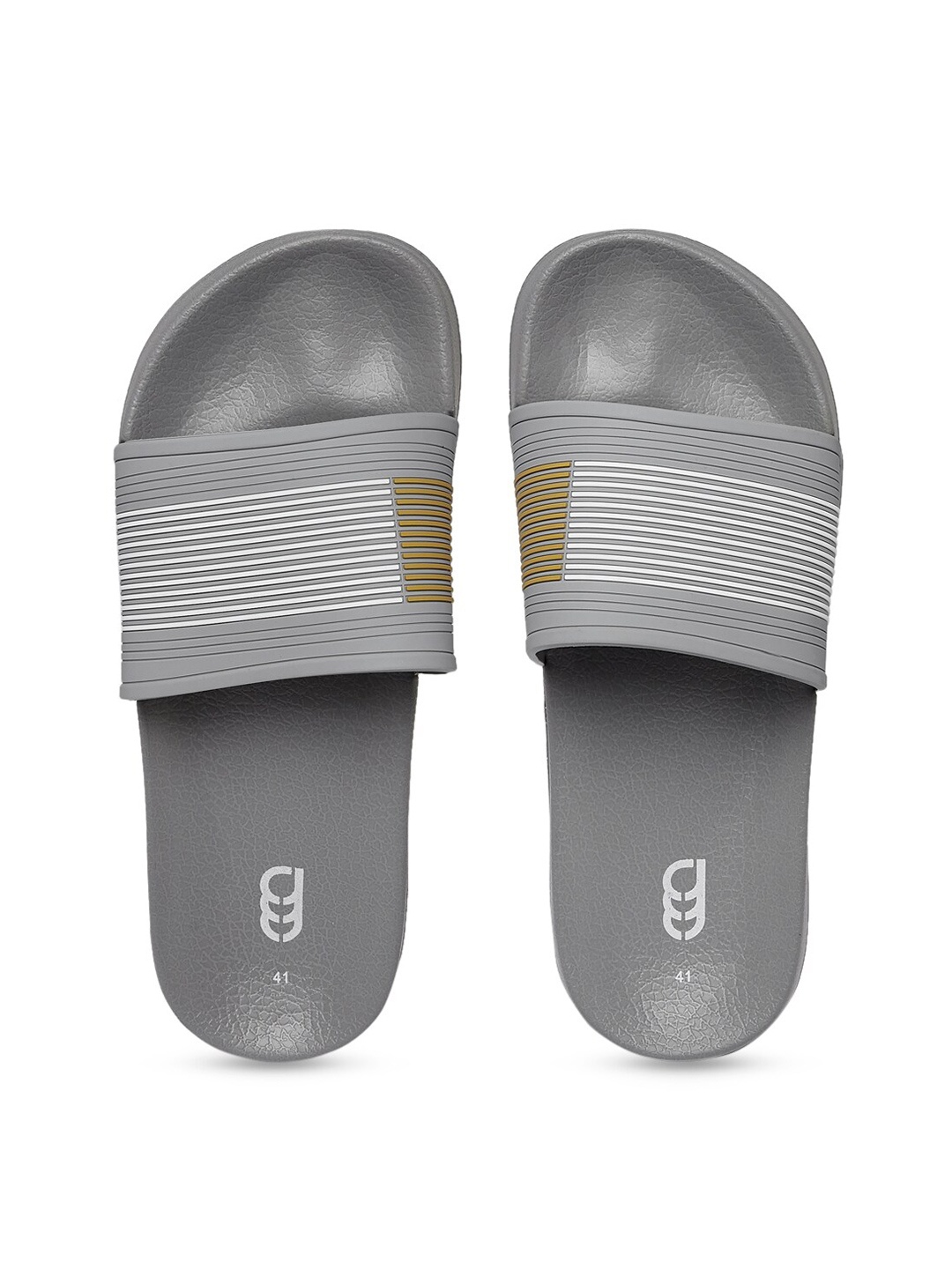 

Ajile by Pantaloons Men Grey & White Striped Sliders