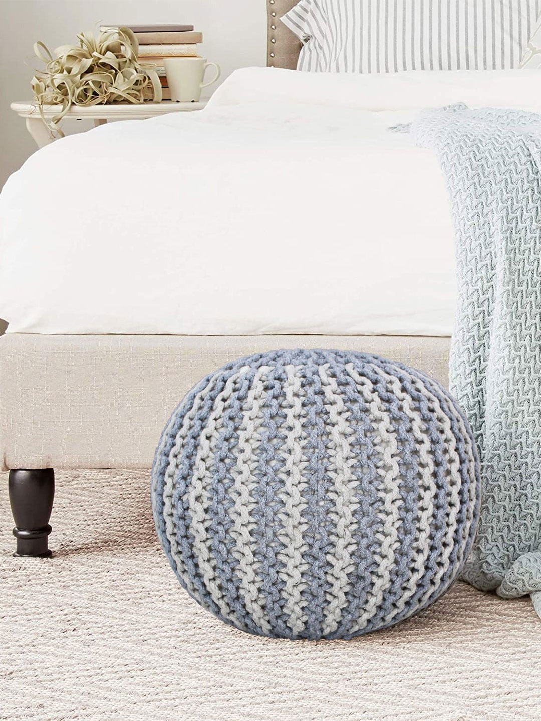 

LUXEHOME INTERNATIONAL Silver -Toned & Beige Striped Ottomans