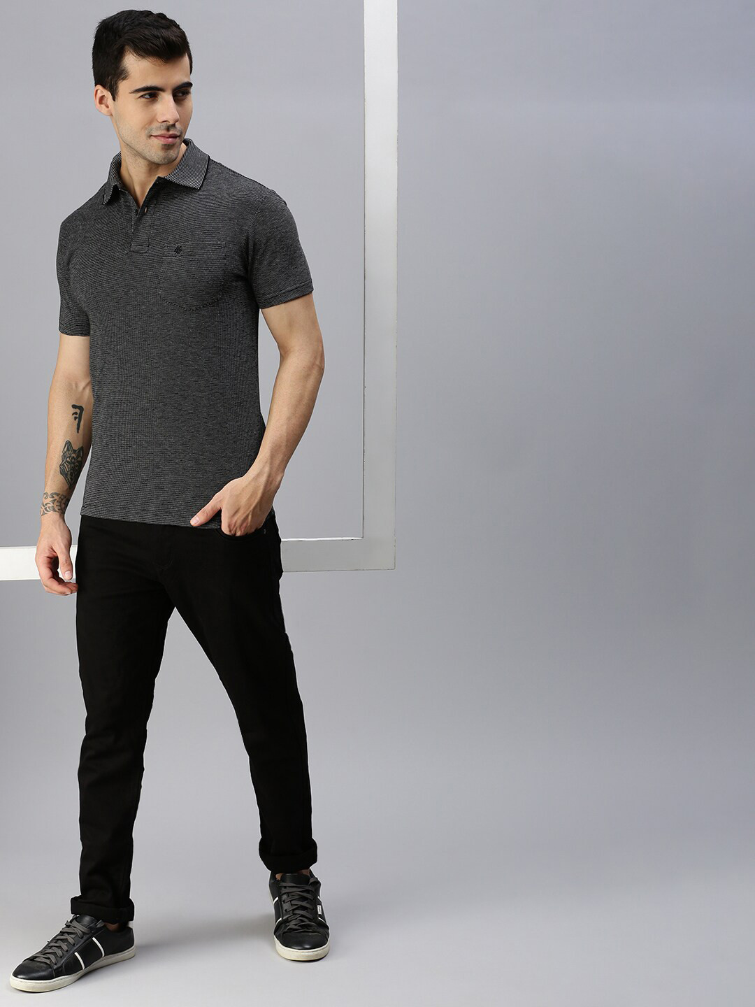 

ONN Men Black Polo Collar T-shirt